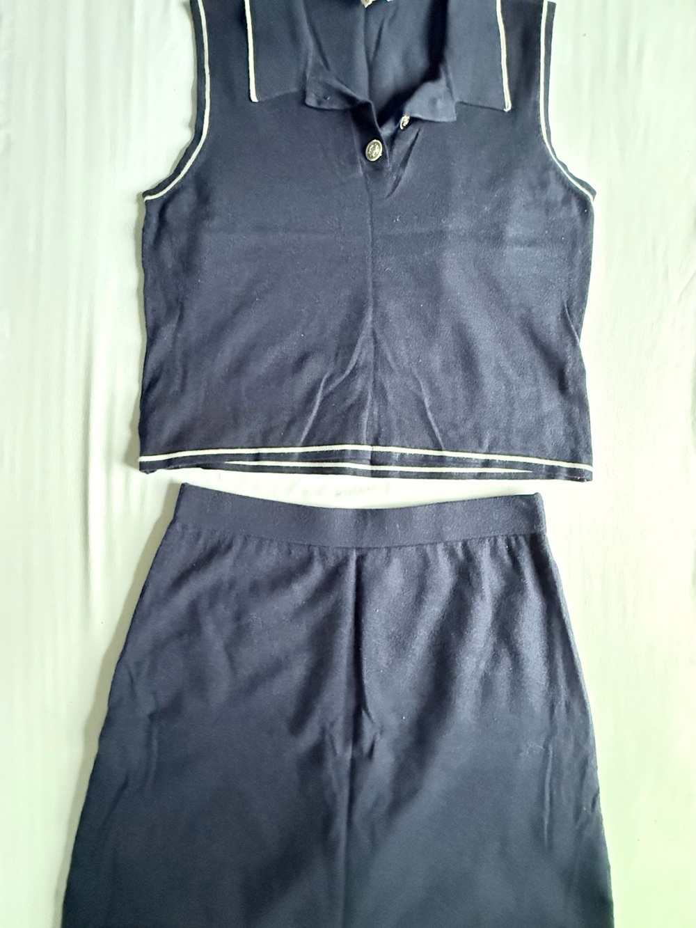 Sleeveless Navy Knit Top & Skirt with built in shorts Set
